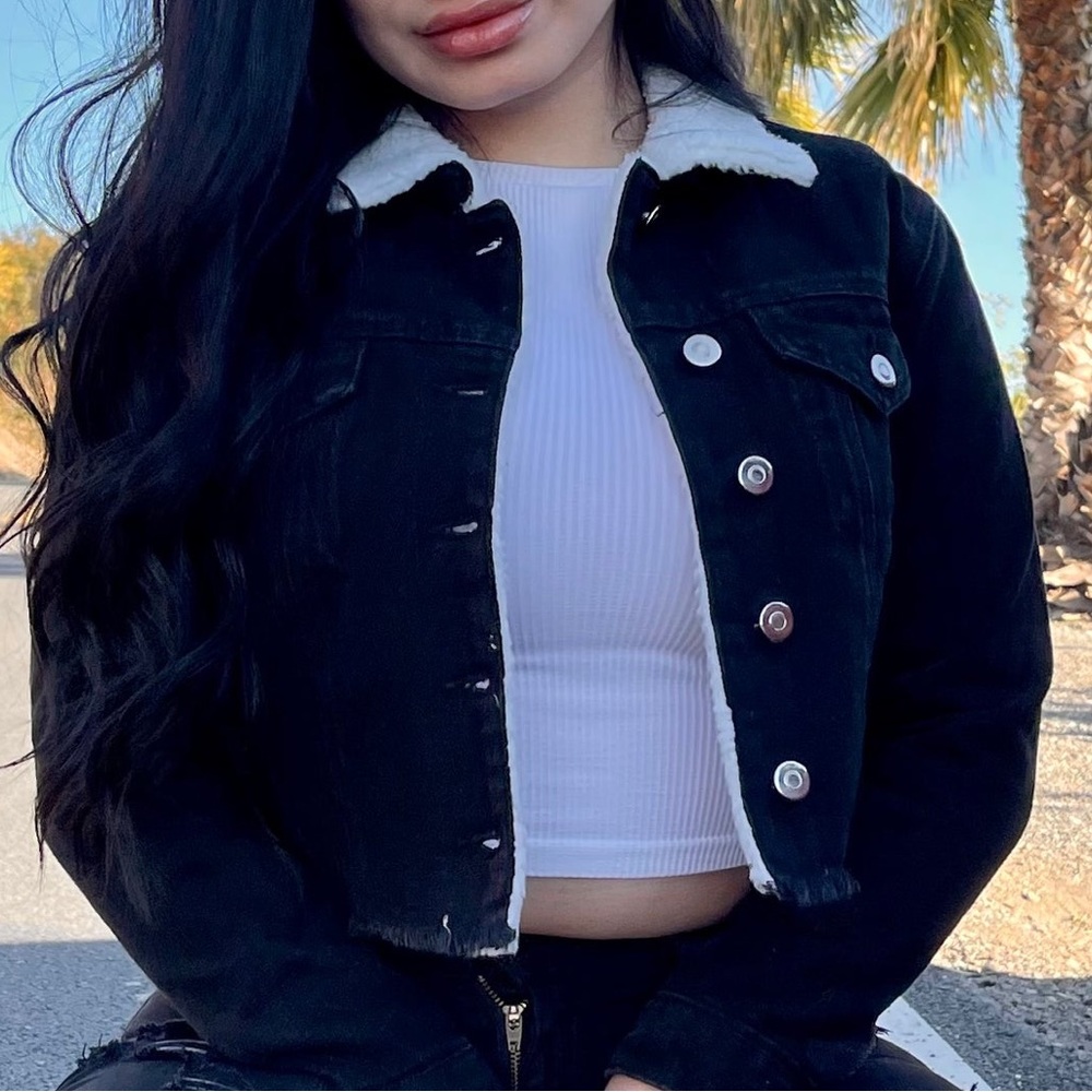 Black denim cropped jacket